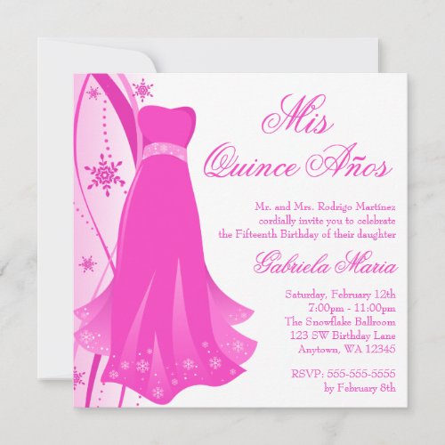 Pink Swirl Dress Winter Wonderland Quinceanera Invitation