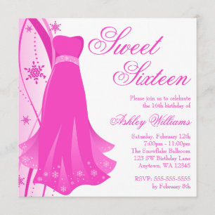 Pink Swirl Dress Winter Wonderland Sweet 16 Invitation