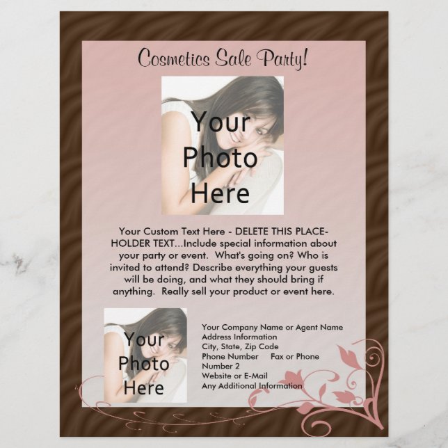 Pink Swirl Flyer Template, Cosmetics Party Any Use (Front)
