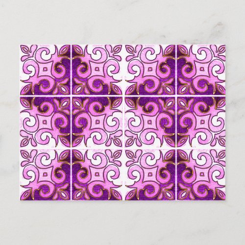 Pink Swirl Inspired by Portuguese Azulejos Postcard