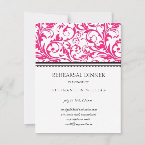 Pink Swirl Rehearsal Dinner Card Announcements