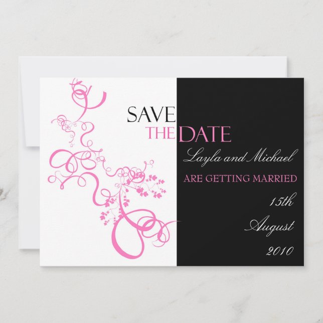Pink swirl save the date invitation (Front)