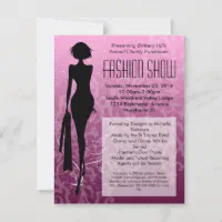 Fashion Show Event Abstract Shapes Model Flowers Invitation, Zazzle