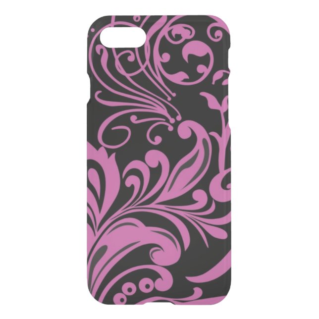 Pink Swirling Damask Pattern on Black Uncommon iPhone Case (Back)