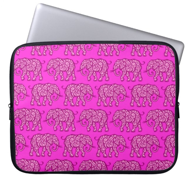Pink Swirling Elephant Pattern Laptop Sleeve (Front)