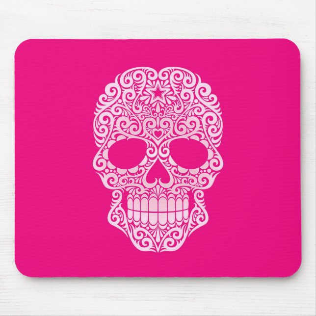 Pink Swirling Sugar Skull Mouse Pad (Front)