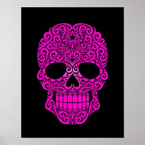 Pink Swirling Sugar Skull on Black Poster