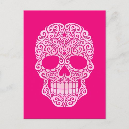 Pink Swirling Sugar Skull Postcard