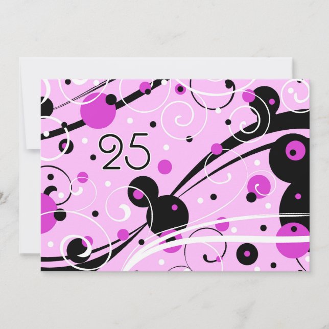 Pink Swirls 25th Birthday Party Invitation Cards (Front)