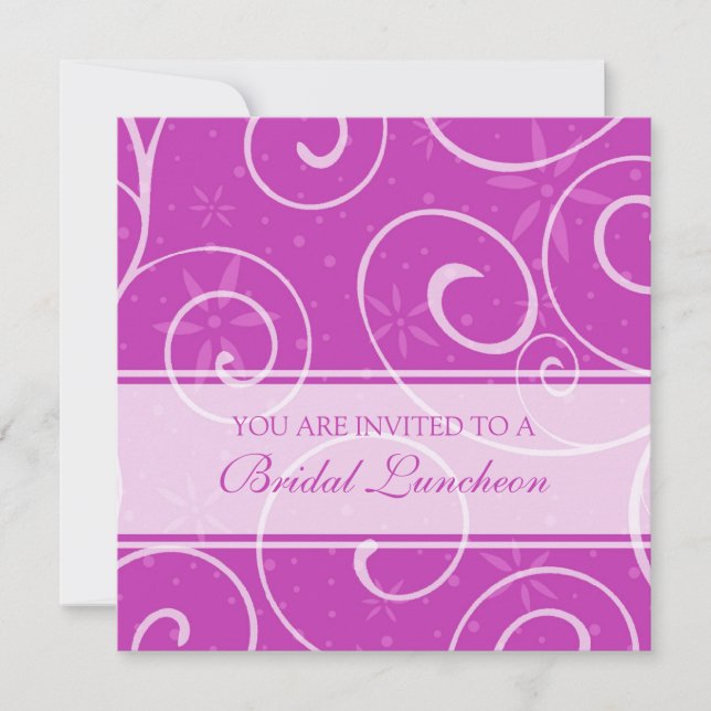 Pink Swirls Bridal Luncheon Invitation Cards (Front)