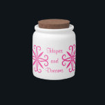 Pink swirls design candy jar<br><div class="desc">A pretty swirly hot pink geometric flower design on a cute jar with the wording "Hopes and Dreams" on it.</div>