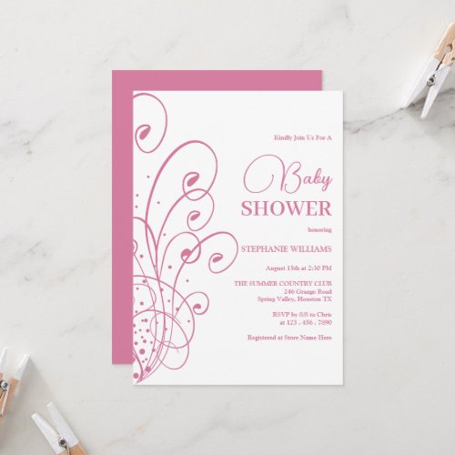 Pink Swirls  Flourishes Baby Shower Invitation