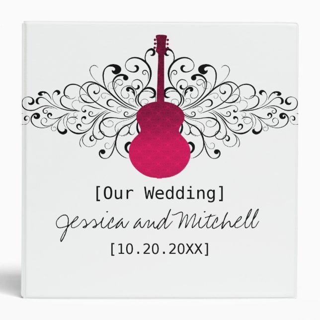Pink Swirls Guitar Wedding Binder (Front)