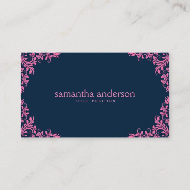 Pink Swirls Over Dark Blue Background Business Card (Front)
