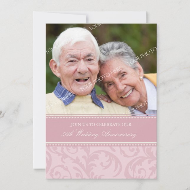 Pink Swirls Photo 50th Anniversary Invitation (Front)
