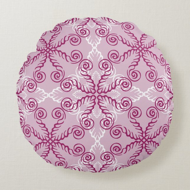 Pink Swirls Round Throw Pillow (Front)