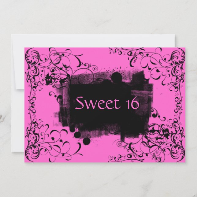 Pink Swirls Sweet Sixteen Birthday Invitations (Front)