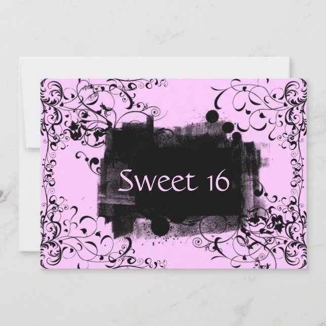 Pink Swirls Sweet Sixteen Party Invitation (Front)