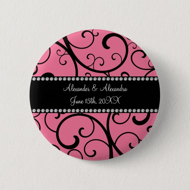 pink swirls wedding favors pinback button (Front)