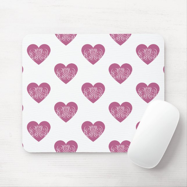 Pink Swirly Heart, Cute Romantic Gift Mouse Pad (With Mouse)
