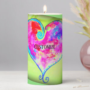 Pink swirly heart green Thunder_Cove Pillar Candle