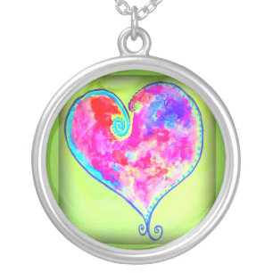 pink swirly heart silver plated necklace