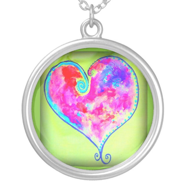 pink swirly heart silver plated necklace (Front)