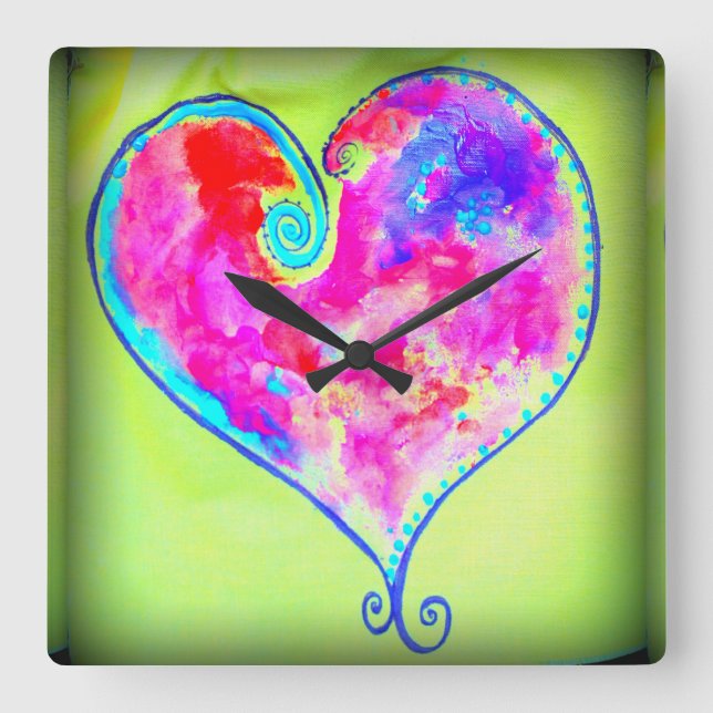 pink swirly heart square wall clock (Front)