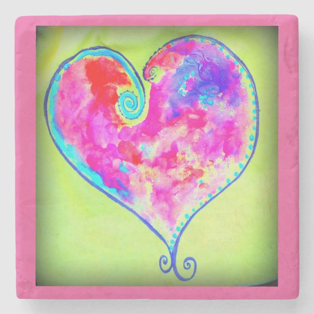 pink swirly heart stone coaster (Front)