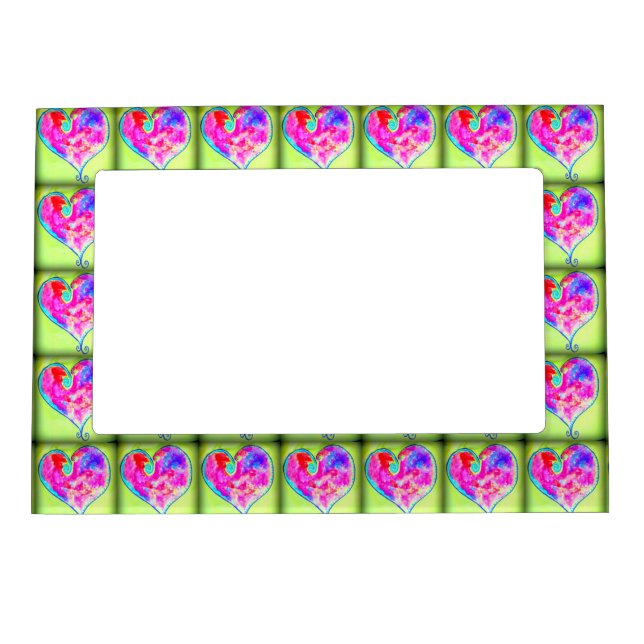 pink swirly hearts pattern magnetic picture frame (Front)
