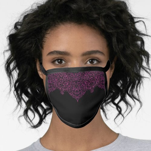 Pink Swirly Motif Heart Pattern Face Mask