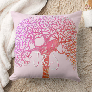 Pink Swirly Tree Love Bird Choose Any Color Pillow