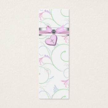 Pink Swril Heart Pink Cross Bomboniere Tags by InvitationCentral at Zazzle