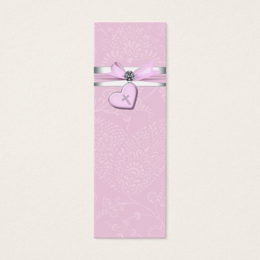 Customizable Pink Swril Heart Pink Cross Bomboniere Tags Business Card