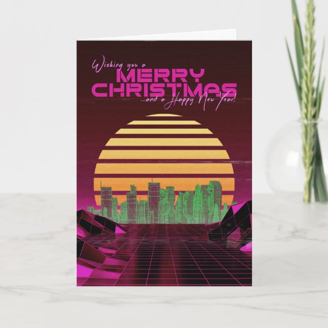 Pink Synthwave Christmas Card (Front)