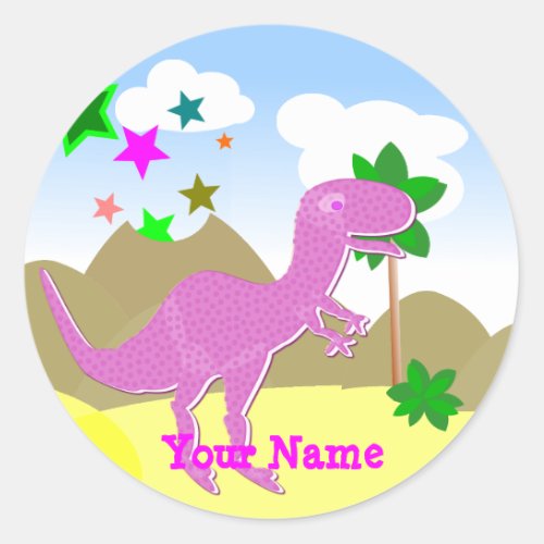 Pink T_Rex Dinosaur Name Stickers