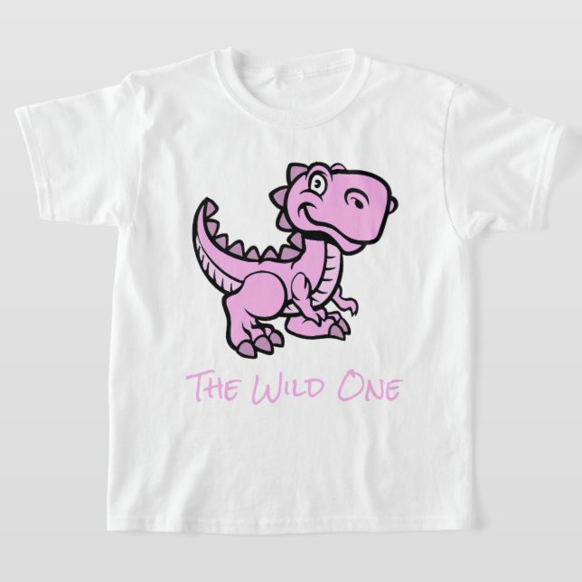 Pink T Rex Dinosaur Personalized Name T-Shirt (Laydown)