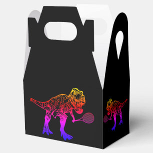 Pink T-Rex Dinosaur Tennis Player on Black Favor Boxes