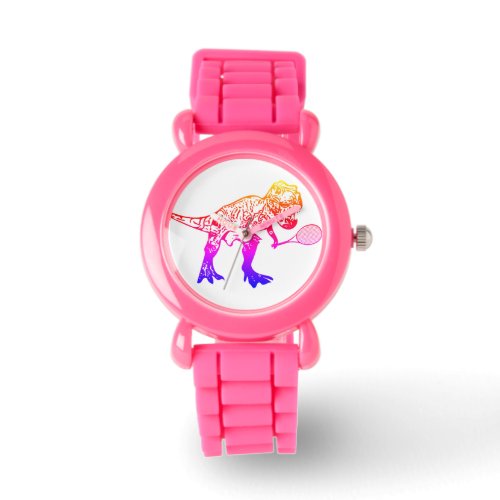 Pink T_Rex Dinosaur With Tennis Racket Watch