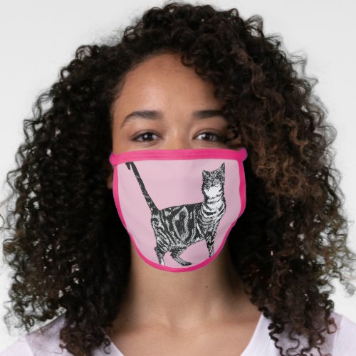 Pink Tabby Cat cats animal Pattern Face Mask