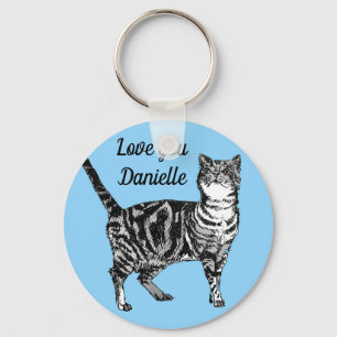 Pink Tabby Cat Cats Blue Girls Name Key Ring