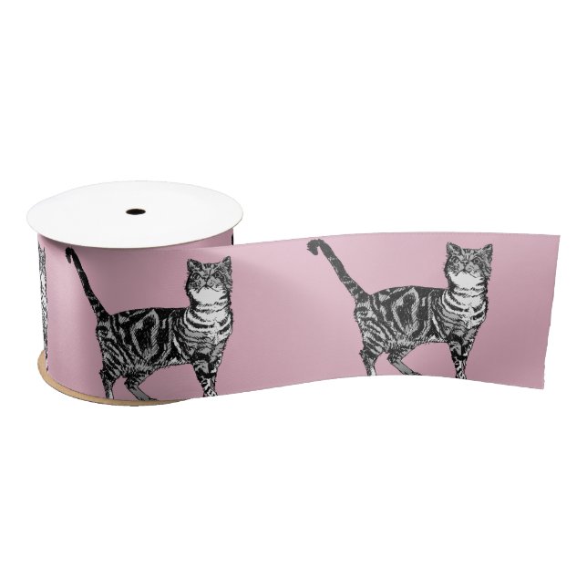 Pink Tabby cat Cats cute Satin Ribbon (Spool)