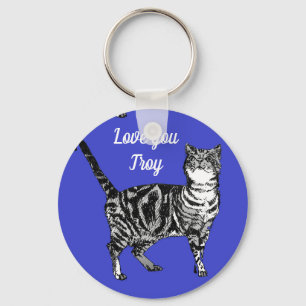 Pink Tabby Cat Cats Navy Blue Mans Name Key Ring