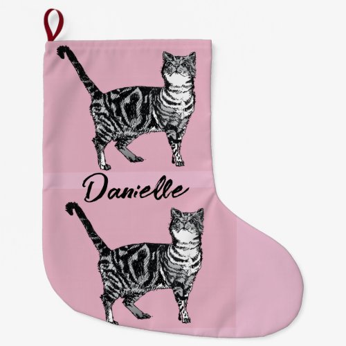 Pink Tabby Cat Cats Pet Art Christmas Stocking