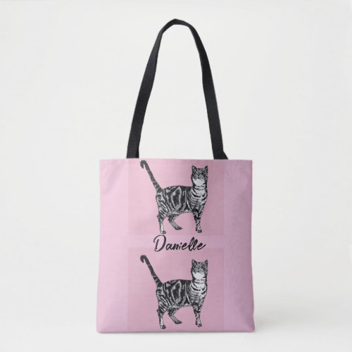 Pink Tabby Cat Cats Pet Art Christmas Stocking Tote Bag