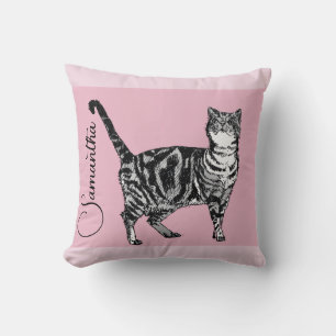 Pink Tabby Cat Cats Pink Girls Name Nursery Throw Pillow