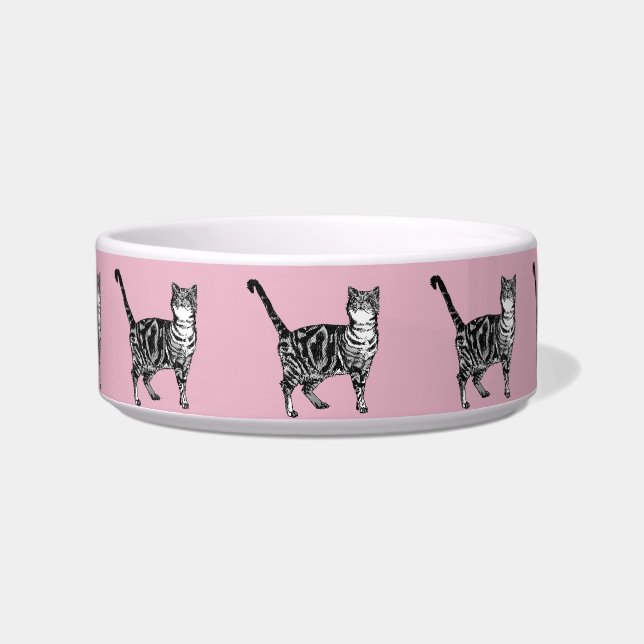Pink Tabby Cat cats Striped kitty Drink Bowl (Front)