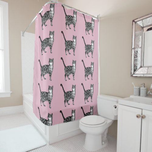 Pink Tabby Cat Cute Cats Art Shower Curtain