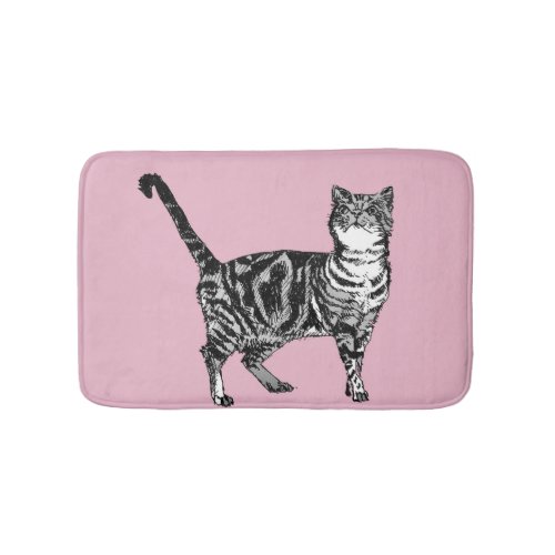 Pink Tabby Cat Pastel Girls Cats pets Bath Mat