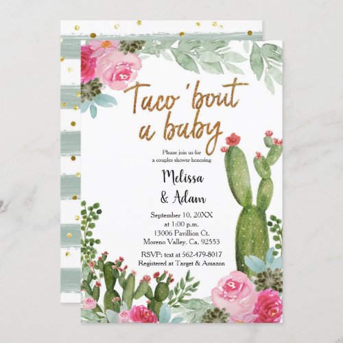 Pink Taco bout a Baby Cactus Baby Shower Invitation